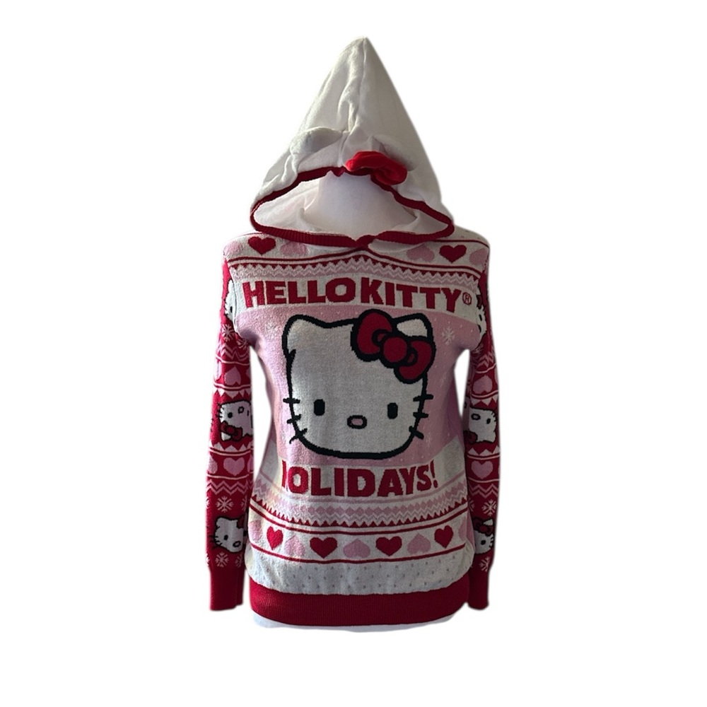 Hello Kitty Pink and White Knit Sweater, Size Youth L